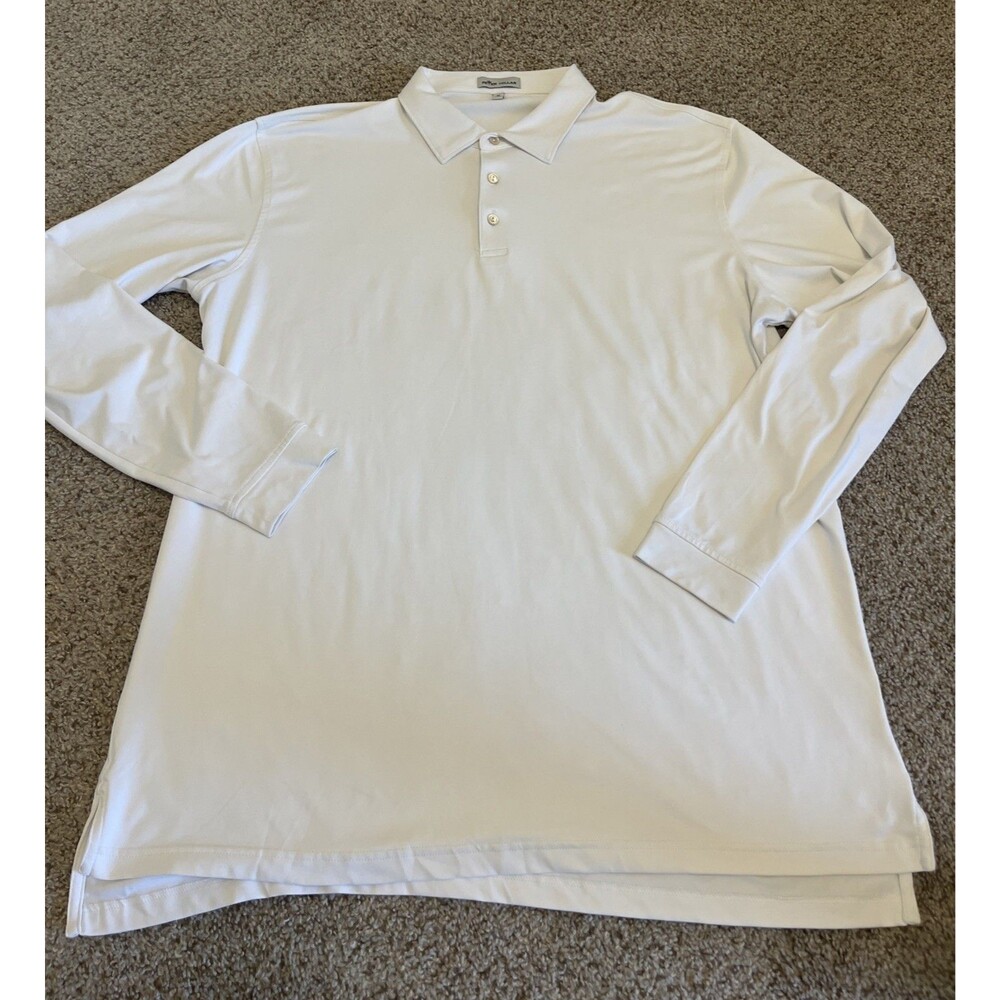 PETER MILLAR Men's Long Sleeve Polo Shirt Performance Stretch Golf White Size XL